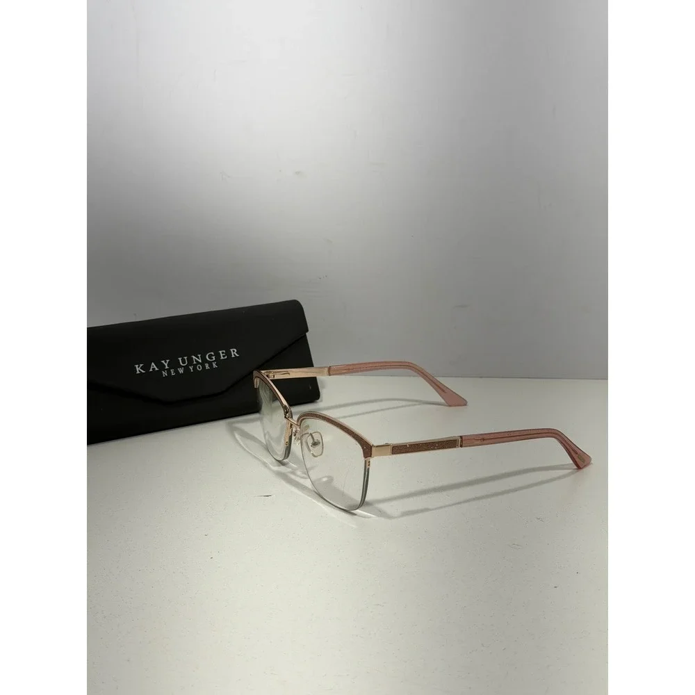 Kay Unger New York K232 GLD Rose Gold Pink Glitter Semi Rimless Eyeglasses 55-17